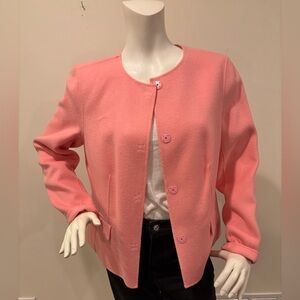 Talbots Pink Wool Blend Women’s Collarless Blazer Jacket, Size Large